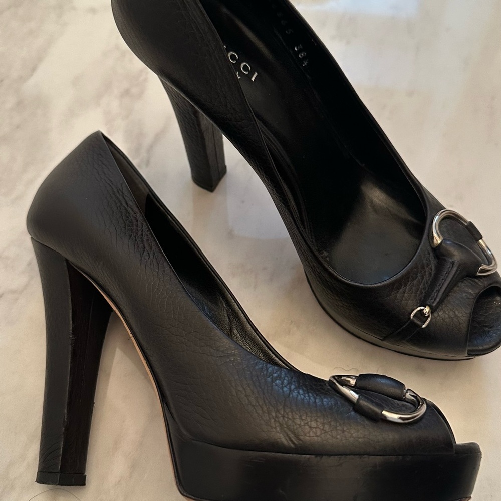 Gucci Black Block Heel Peep Toe Heels